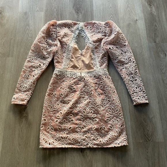 elliatt lycurgus blush pink lace embroidered long sleeve mini dress size small - Picture 3 of 4